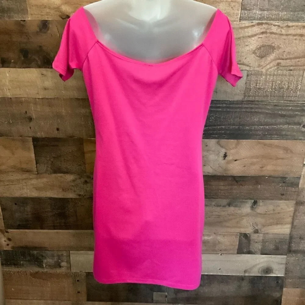 Doublju Womens Pink Short Sleeve Scoop Neck Bodycon Mini Dress Size 1X